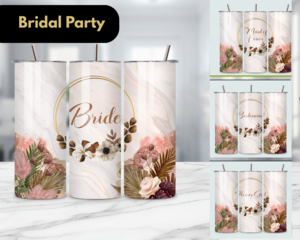 Boho floral bridal party tumblers
Personalized bridesmaid tumbler with earthy tones by Tammi Oribello Designs, Lapeer Michigan

